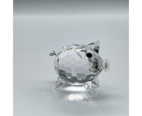 Part of the Barnyard Friends group. Clear crystal figure has rhodium curled tail and black crystal eyes. Swarovski backstamp.