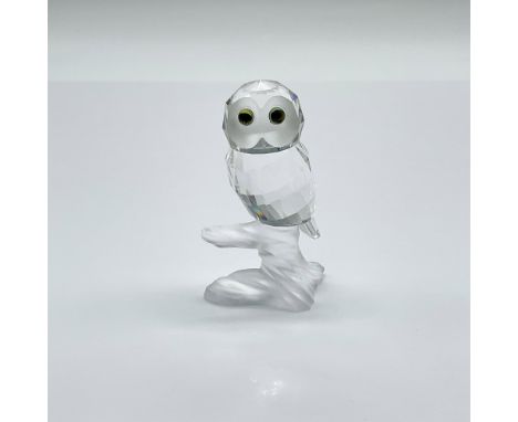 Part of the Up In The Trees collection. A clear crystal owl with frosted face and colored crystal eyes, perched on a frosted 