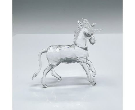 Part of the Fables And Tales collection. A clear crystal mythical creature with blue eyes and a frosted horn. Swarovski swan 