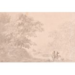 Attributed to Anthony Thomas Devis (1729- 1816/7) - Ink and wash - Travellers on ponies passing into