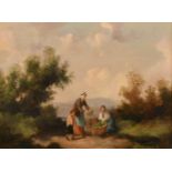 Manner of Julius Caesar Ibbetson (1759-1817) - Oil painting - Rural landscape with girl selling