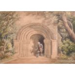 John Buckler (1770-1851) - Watercolour - North porch St Mary Magdalene Castle Ashby,