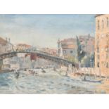 Jeanne Courtauld (1909-2009) - Oil painting - "The Accademia Bridge, Venice", signed, board 10.25ins