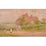 Philip Norman (1842-1931) - Watercolour - Cottages with figures on the Downs, signed and dated 1881,