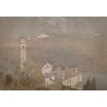 Joseph Walter West (1860-1933) - Water and body colour - "Above Lake Como", looking down on a church