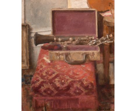 Georges Weissbort (1928-2013), still life with an oboe, oil on canvass laid down, 10" x 8.5" (25 x 22cm), unframed.