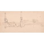 Samuel Prout (1783-1852) - Pale brown wash over pencil -"Deal", view of the beach with anchors and
