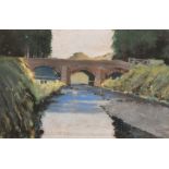 Edwin Glasgow (1874-1955) - Pastel - "Simonsbath, North Devon", rural scene with three-arched bridge