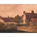 Attributed to Peter De Wint (1784-1849) - Watercolour - Boy fishing in a river from a riverbank with