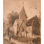 A.C.M., 19th Century English School, 'Sompting Church', watercolour, 3.75" x 3.25".