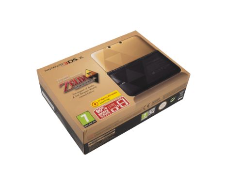 This lot features a brand new, sealed and never been used Nintendo 3DS XL handheld. This is the limited edition gold Zelda ha