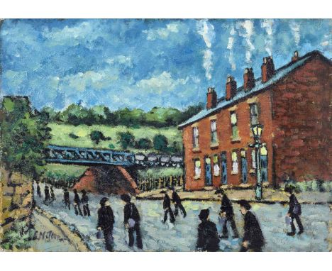 Charles M. Jones (British 1923-2008) "City Walk, Pendlebury" Signed, oil on board.21.5 x 30.5cm (framed 38 x 45.5cm)Artists’ 