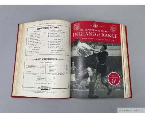 Bound volume of Arsenal home match programmes, 1951-52 Vol. XXXIII No.1 Huddersfield Town, 18th August 1951 to Vol. XXXIII No