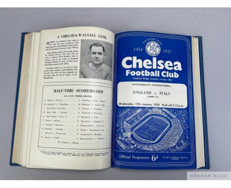 Bound volume of Chelsea home match programmes, 1954-55, Championship winning season, from Burnley, 23rd August 1954 to Covent