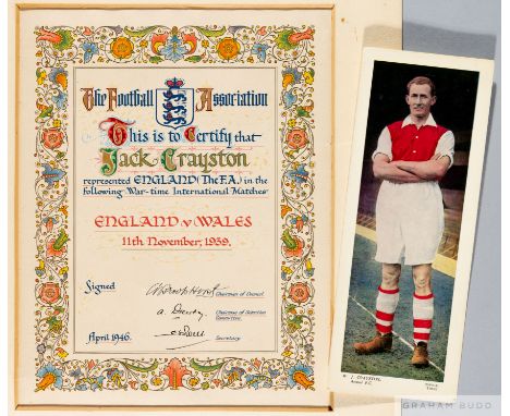 Football Association illuminated citation awarded to Arsenal's Jack Crayston for his wartime international appearance for Eng