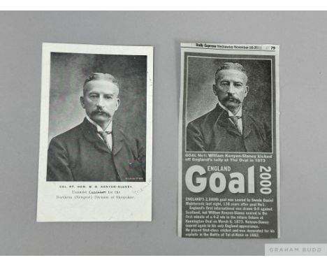 A postcard featuring a photographic portrait of England's first ever football goal scorer William Kenyon-Slaney, postmarked 1