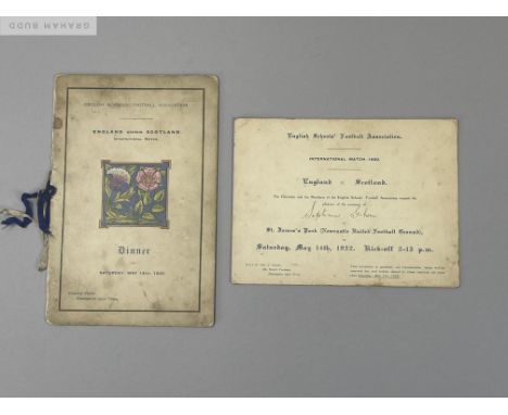 An England v. Scotland, English Schools Football Association Dinner Menu card, 14/4/32, held at County Hotel, Newcastle Upon 