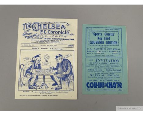 FA Amateur Cup final and replay programmes Bishop Auckland v Wimbledon, season 1934-35,the final tie played at Middlesbrough,
