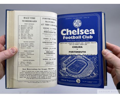 Bound volume of Chelsea home match programmes, 1958-59 from Charlton Athletic, 23rd August to Ville De Belgrade, Internationa