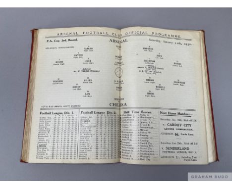 Bound volume of Arsenal home match programmes, 1929-30, first F.A. Cup winning season  Vol. XV111, No.1, Leeds United, 31st A