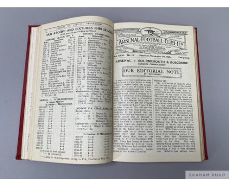 Bound volume of Arsenal home match programme, 1937-38 Championship winning season, Vol. XXVI, No.1, Swansea Town, 28th August