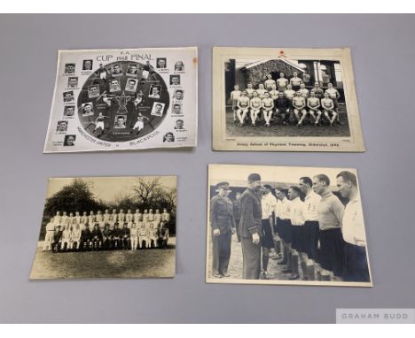 A Football League team-line up black and white photograph, 25 by 30cm, four Army related black and white photographs and 1948