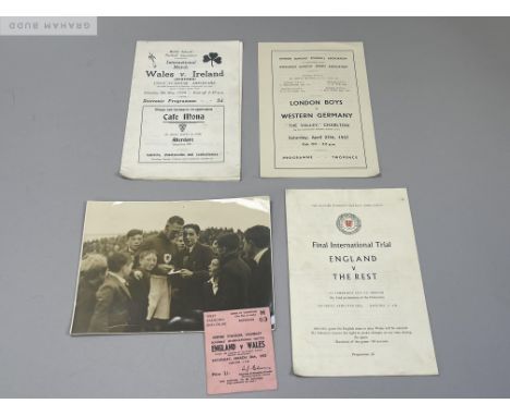 Three Schools Football Association match programmes, 1950s comprising Wales v. Ireland, Welsh Schools Football Association, m