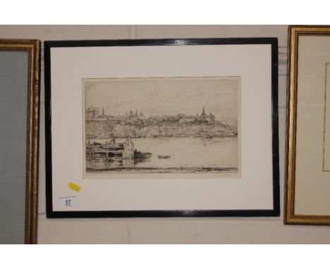 R. Pilot, pencil signed etching of a European city