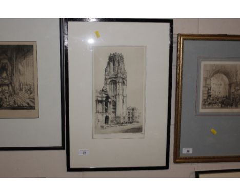 E. Maybrey, pencil signed etching "The Humanity Tower, Bristol"