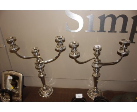 A pair of silver plate three light candelabra  AF