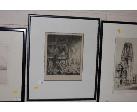 Gwen May, pencil signed etching "The New Theatre, London"