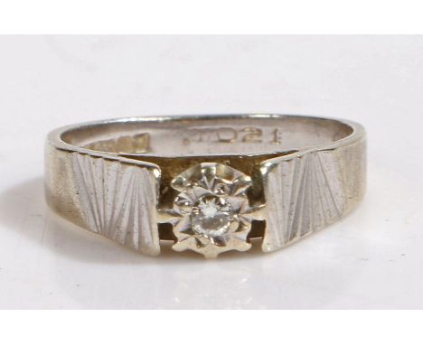 9 carat white gold and diamond solitaire ring, the head set with a single illusion set diamond, ring size K weight 3.2 grams&