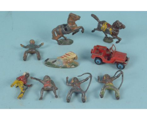 Various vintage lead Cowboy and Indian figures (playworn)