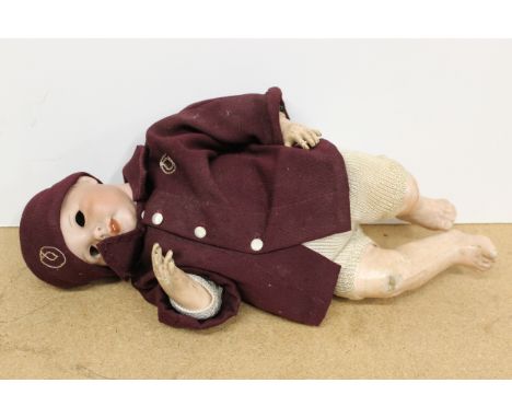 A vintage French porcelain head and limbs doll marked to back of neck S.F.B.J. 247 Paris 10, approx 50cm long (some damage to