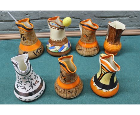 Seven Art Deco Myott jugs