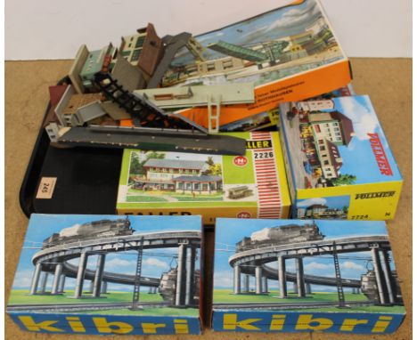 A selection of vintage German made boxed and loose train accessories including 'Kibri', 'Faller', 'Vollmer' etc (age related 