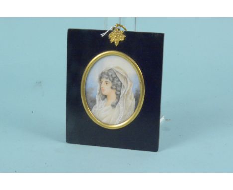 A framed picture miniature marked on the back 'Countess Cowper, Grandmother of Lady Shaftesbury and Mother in Law to Lady Pal