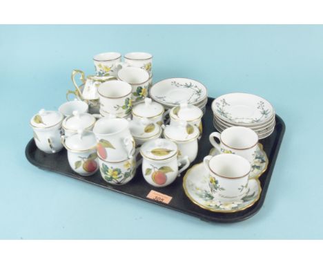 Royal Worcester 'Evesham', Royal Albert 'Orange Blossom', Depuis 'Botanica', cups, saucers, lidded cups etc