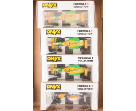 11x 1:24 scale racing cars. 4x Onyx F1 cars; 3x Benetton B193 – 2x M. Schumacher, RN5 and R. Patrese, RN6, and a Williams Ren
