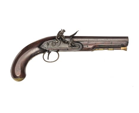 A 16 bore flintlock holster pistol by T K Hutchinson, c 1820, 12½” overall, octagonal barrel 6¾ with B’ham proofs, the signed