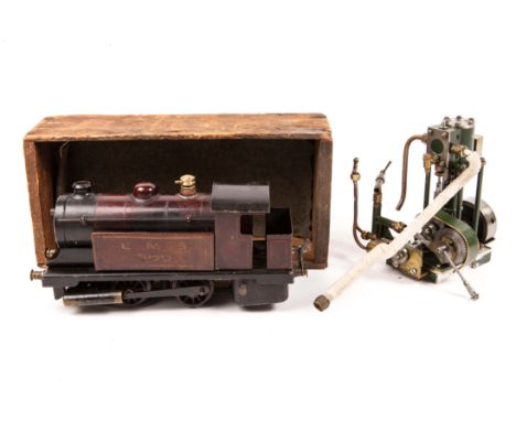 A Bowman live steam 0-4-0T locomotive and a live steam single cylinder model marine engine. A 2-cylinder spirit fired LMS 0-4