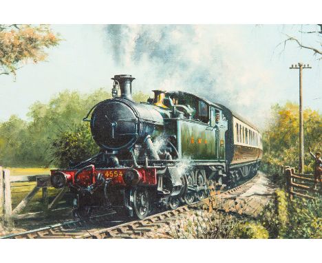 An original railway oil painting by Don Breckon. An oil on canvas entitled ‘Country Crossing’ showing a GWR Class 45xx Prairi