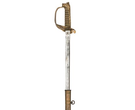 A Geo V RN officer’s sword,  almost straight, fullered blade 31½”, by Gieves, etched with crowned fouled anchor and knots, wi