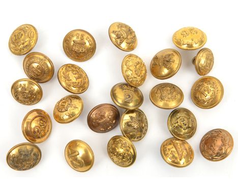 22 different officers’ small gilt numbered tunic buttons, between (1st) R. Regt and 57th, and OR’s brass 2nd. GC to VGC (23) 