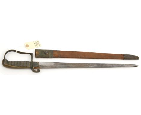 An interesting mid 19th century sidearm, plated straight SE blade 24½”, DE at point, etched “William Hatley Bacon” in scroll 