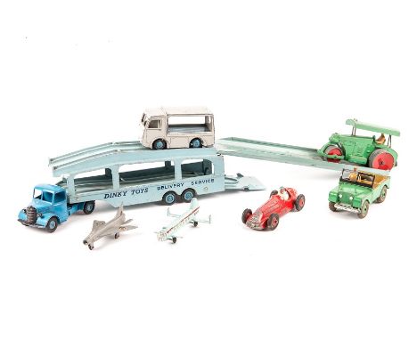 20 Dinky Toys. Including; Bedford Pullmore Car Transporter with loading ramp. Dodge Farm Produce Wagon. Land Rover. Trojan Va