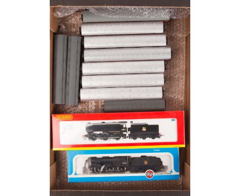 A quantity of OO gauge LMS/BR railway. A Hornby BR Class Q1 0-6-0 tender locomotive, 33017. An Airfix BR Class 4F 0-6-0 tende