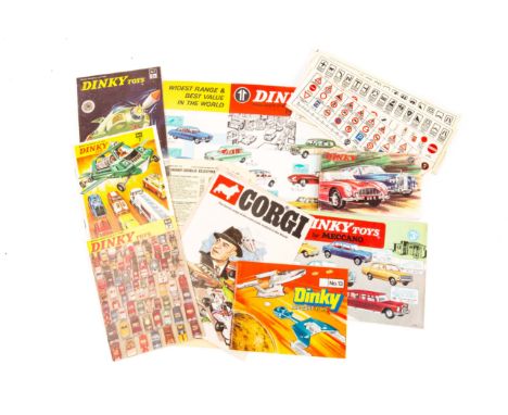 7 Dinky Toys catalogues. 1964, 1965, 1966, 1969, 1970, 1971 and 1977. Together with a Corgi 1976 leaflet and 4x original shee