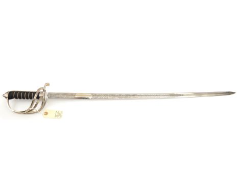 An ERII officer’s ceremonial sword of The Royal Artillery,  slightly curved fullered blade 34”, by “Pooley Sword London. Shef