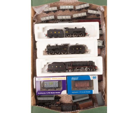 A quantity of OO gauge LMS railway. A Hornby Railways Standard Class 5 4-6-0 tender locomotive in lined black LMS livery, 513
